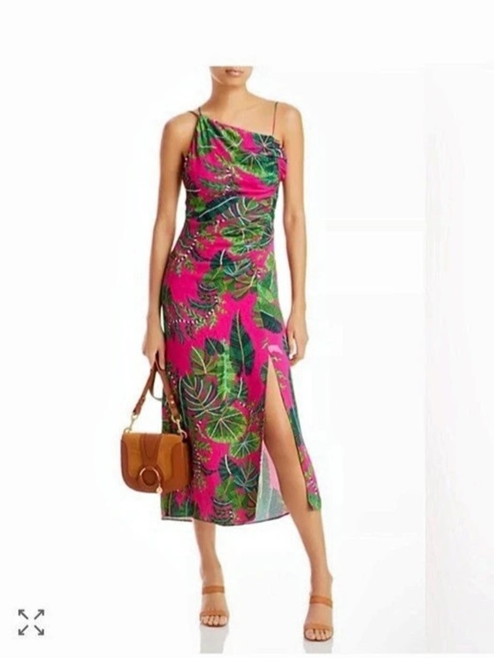 FARM Rio Leaves Midi Dress Pink & Green Size Small
